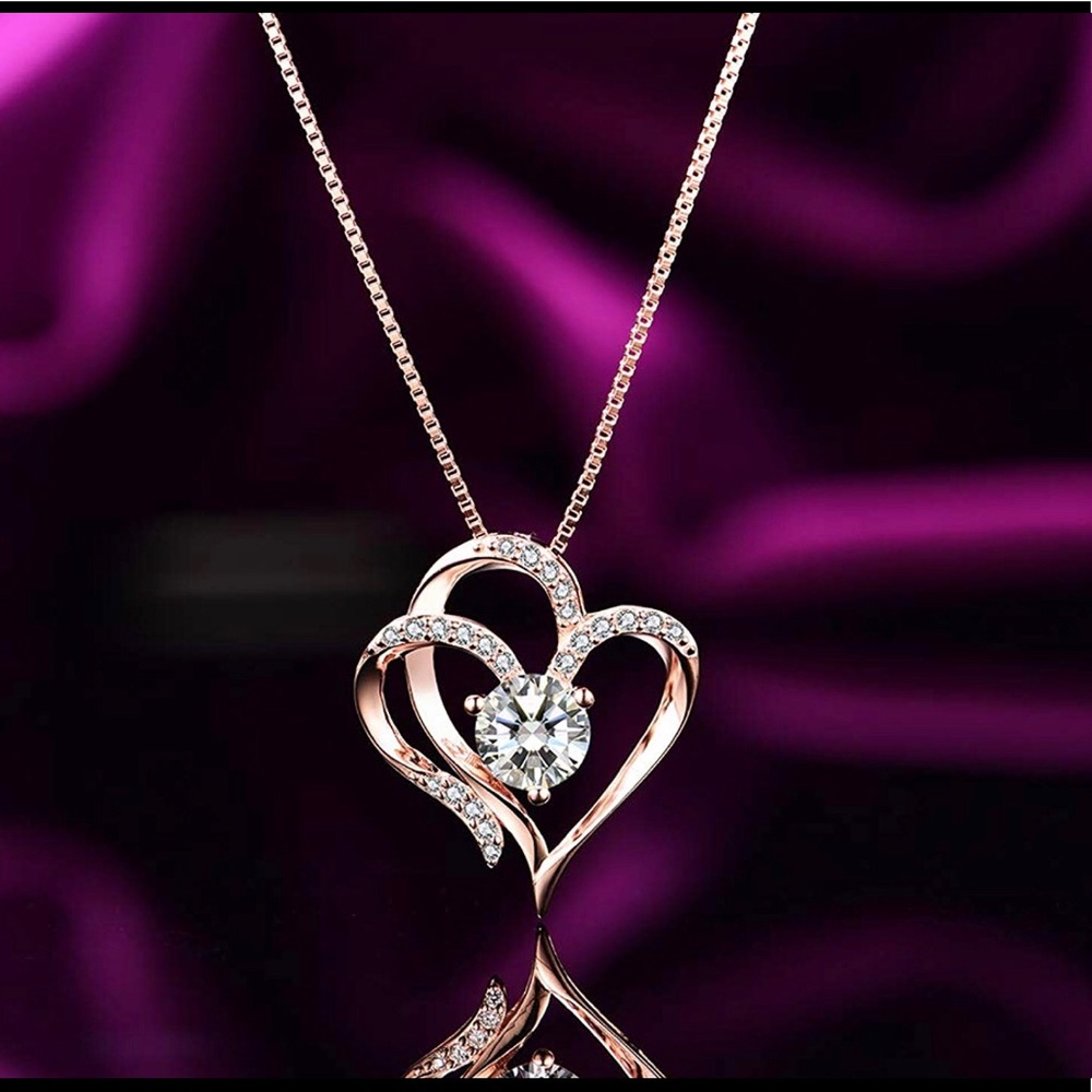 Heart Necklace 14K ROSE Gold Plated 5A Zirconia